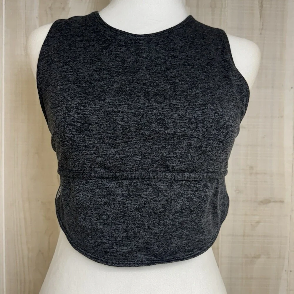 Free People Movement In Your Corner Sports Bra Criss-Cross Back Charcoal Logo S